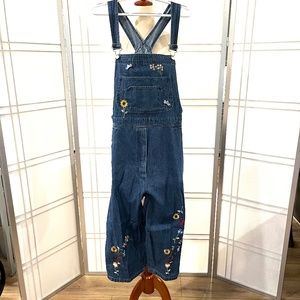 Vintage AGAPO Embroidered Denim Crop Overalls - Size L